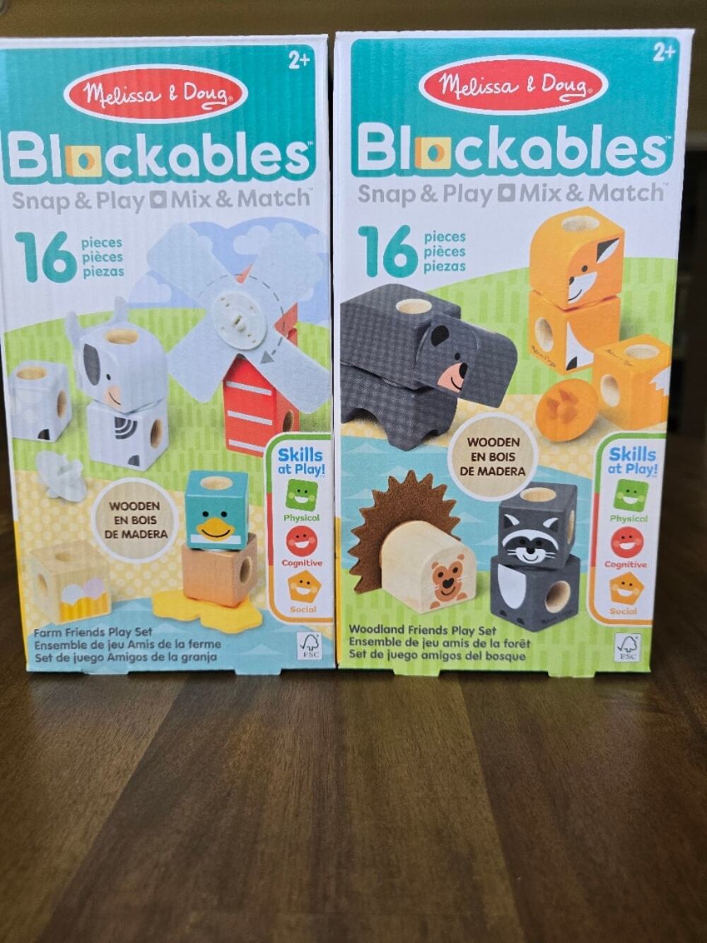Melissa & Doug Blockables Woodland Friends & Farm Friends Snap And Play Wood Toy